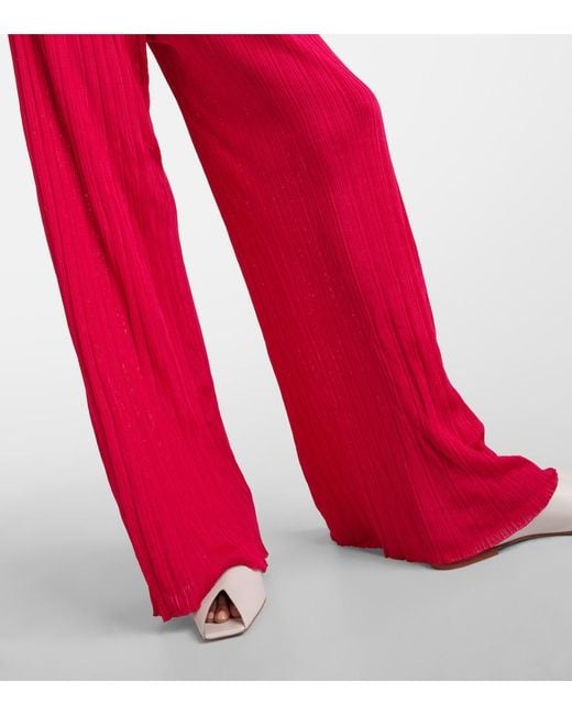 Alaïa Red Strapless Pleated Knitted Jumpsuit