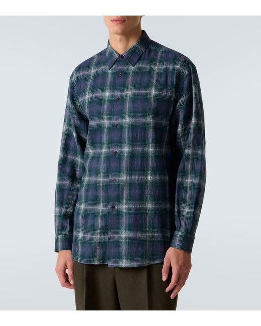 Auralee Blue Checked Wool Shirt for men
