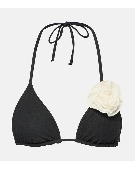 SAME Black Floral-applique Triangle Bikini Top