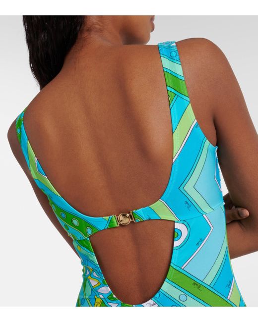 Emilio Pucci Green Vivara Print Scoop-Neck Swimsuit