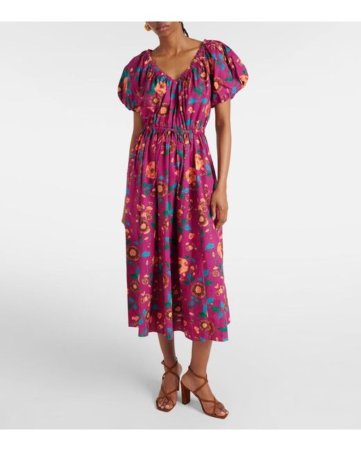 Ulla Johnson Red Vika Balloon-Sleeve Cotton Midi Dress