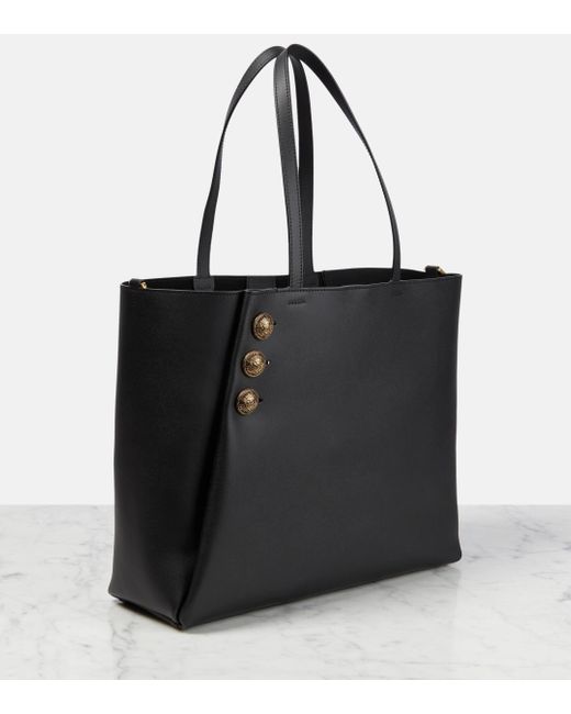 Balmain Black Leather Emblème Tote Bag