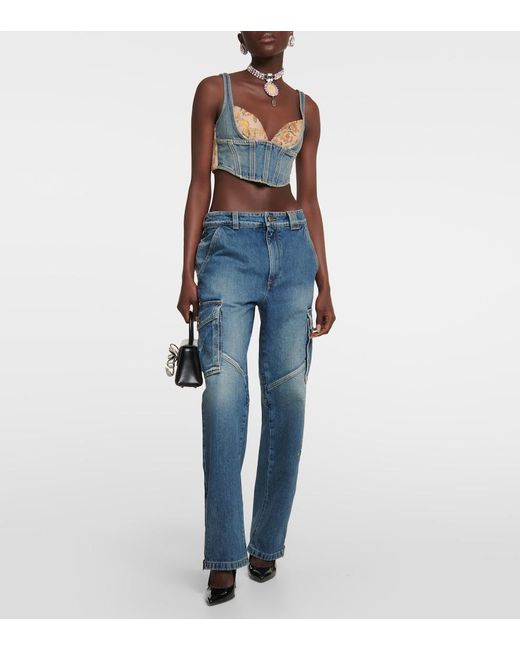 Alessandra Rich Blue Sequin-Embellished Flared Jeans