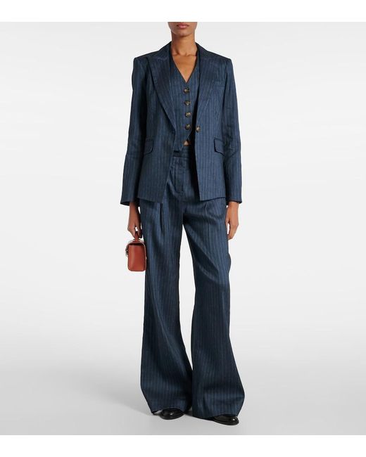 Veronica Beard Blue Arabella Pinstripe Linen-Blend Vest