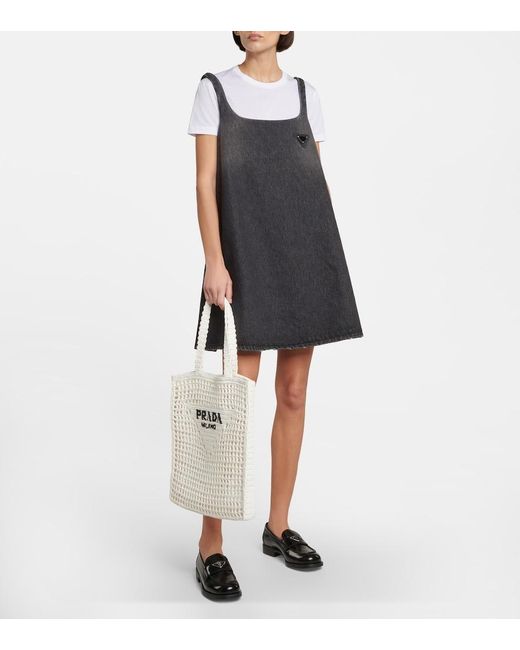 Prada White Small Raffia-Effect Crochet Shopper