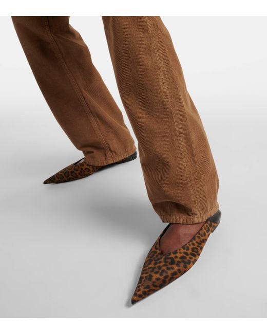 Saint Laurent Brown Nour Leopard-print Leather-trimmed Mules