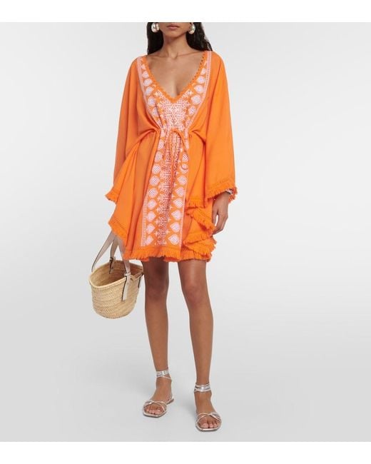 Melissa Odabash Orange Isabelle Embroidered Minidress