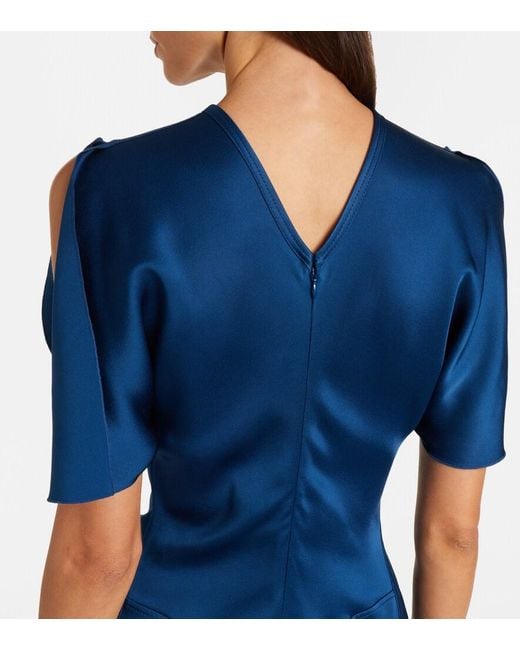 Victoria Beckham Blue Isabella Gathered Satin Gown