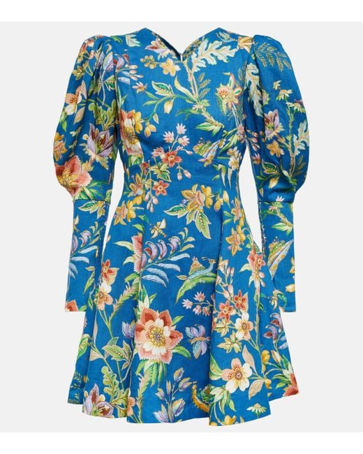 ALÉMAIS Blue June Floral-print Linen Dress