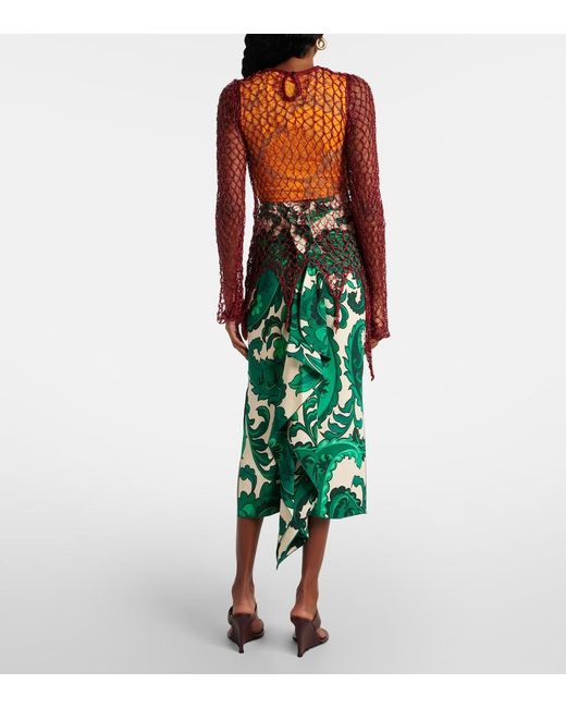 Etro Pink Open-Knit Sweater And Printed Crop Top Set