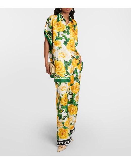 Blusa in seta con stampa floreale di Dolce & Gabbana in Yellow