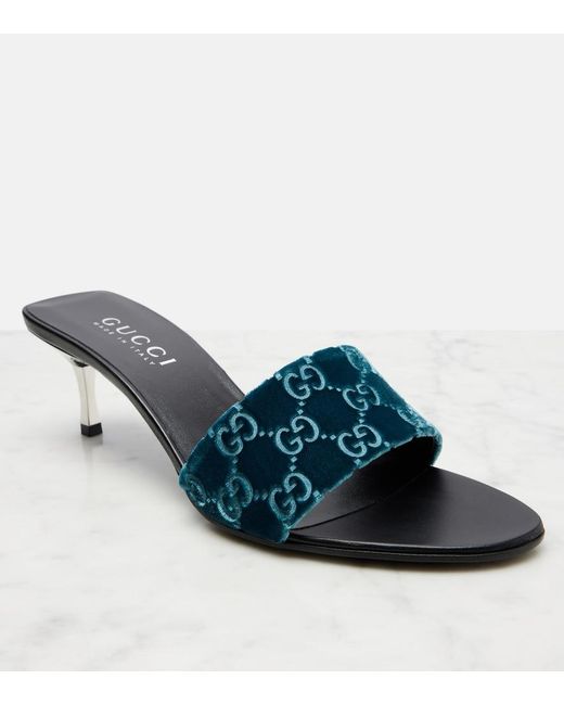 Gucci Blue Gg Velvet Mules