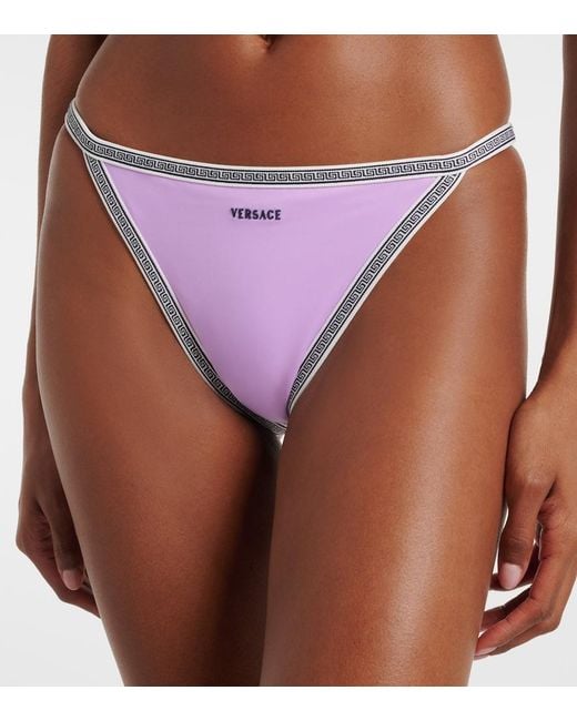 Versace Purple Logo Embroidered Bikini Bottoms