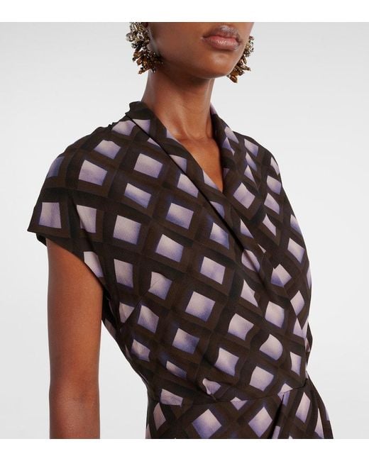 Dries Van Noten Purple Gathered Printed Midi Dress