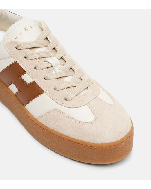 Hogan Brown H681 Leather And Suede Platform Sneakers