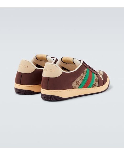 Gucci Brown Screener Gg Canvas And Suede Sneakers for men