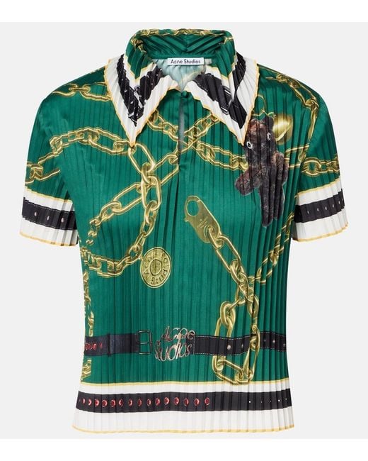 Acne Green Printed Pleated Top