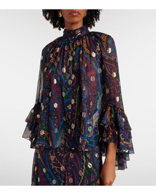Etro Blue Paisley Silk Shirt