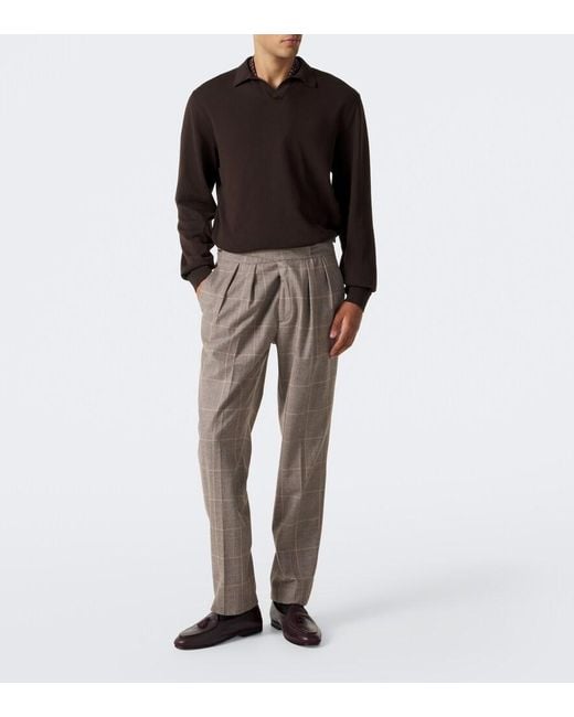 Rubinacci Gray Checked Virgin Wool Straight Pants for men