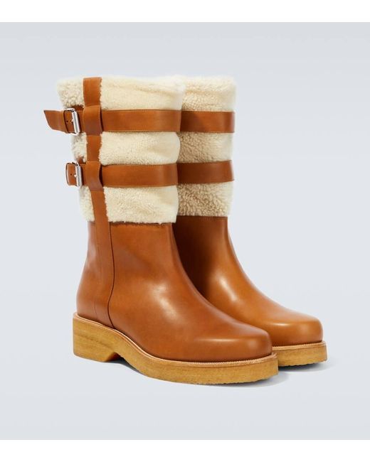 Christian Louboutin Brown Shearling-Trimmed Leather Boots for men