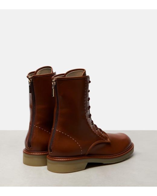 Max Mara Brown Schnuerstiefel Urbancombat Aus Leder