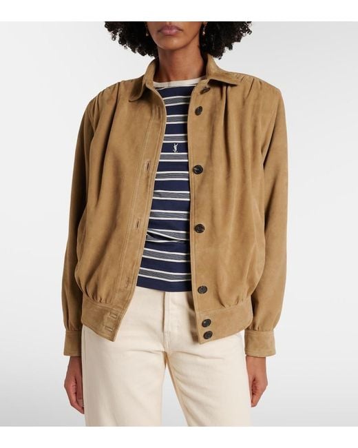 Saint Laurent Brown Gathered Suede Jacket