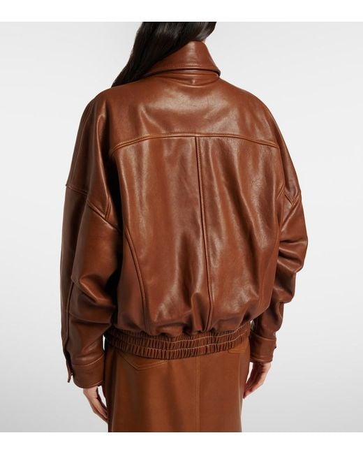 Nour Hammour Brown Runa Leather Bomber Jacket