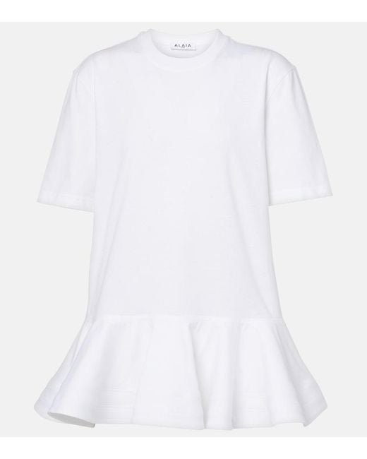 Alaïa White Peplum Cotton Jersey T-Shirt