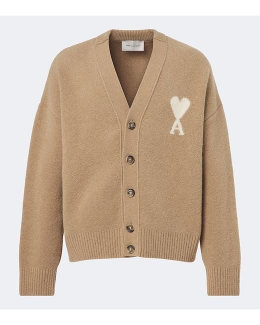 AMI Natural Ami De Cour Wool-Blend Cardigan for men