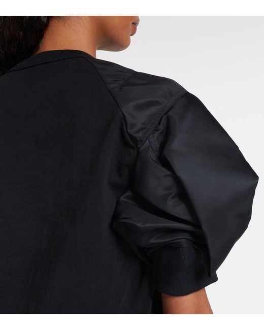 Sacai Black Cotton Twill And Jersey T-Shirt
