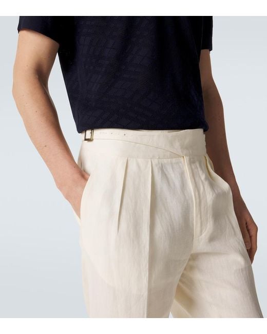 Rubinacci White Linen Tapered Pants for men