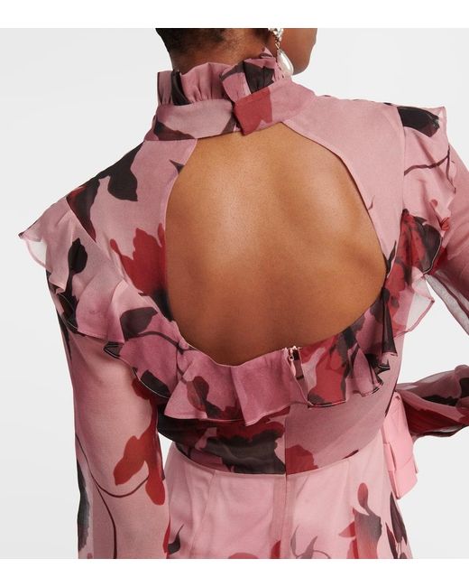 Erdem Pink Ruffle-detail Floral Gown