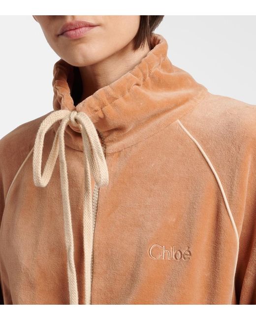 Chloé Brown Cotton-Blend Velour Zip-Up Sweatshirt