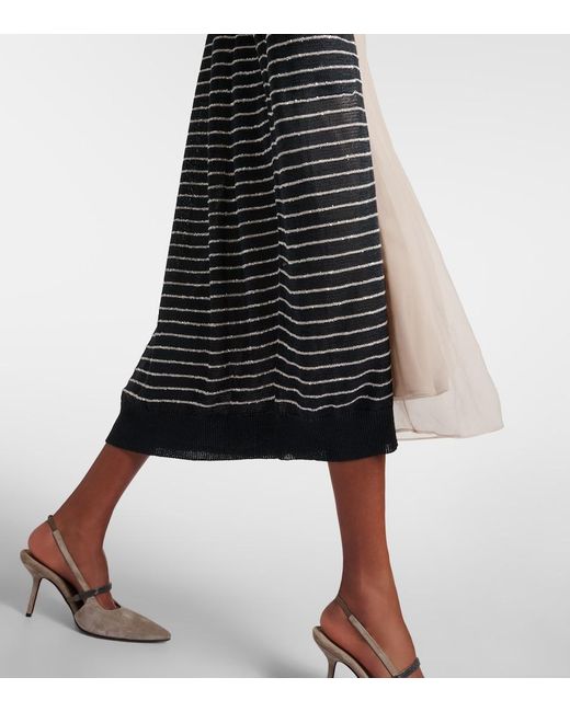 Brunello Cucinelli Gray Dazzling Striped Cotton Cardigan