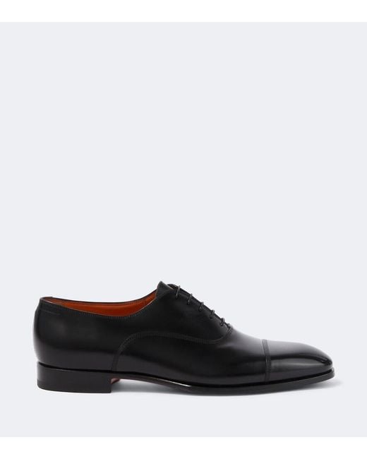 Santoni Black Leather Oxford Shoes for men