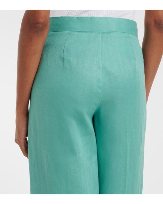 Max Mara Green Deserto Herringbone Linen Wide-Leg Pants