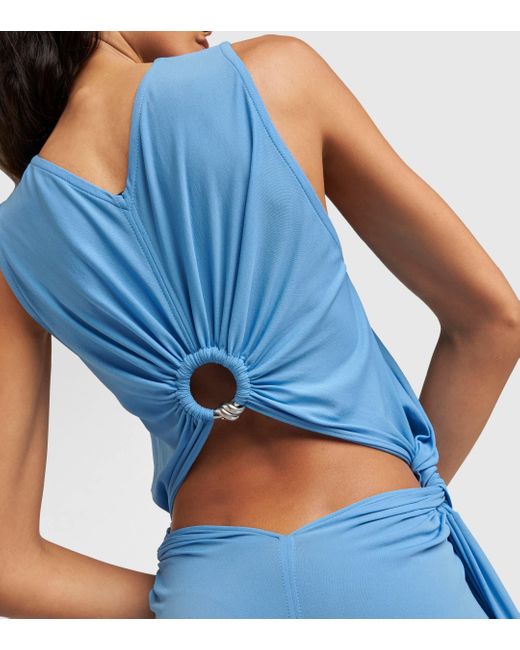 Bottega Veneta Blue Ring-detail Draped Jersey Maxi Dress