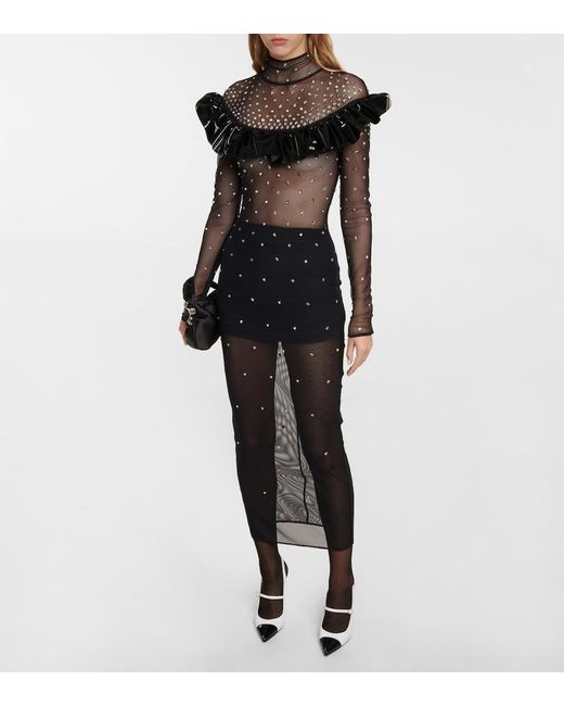 Alessandra Rich Gray Embellished Mesh Midi Dress