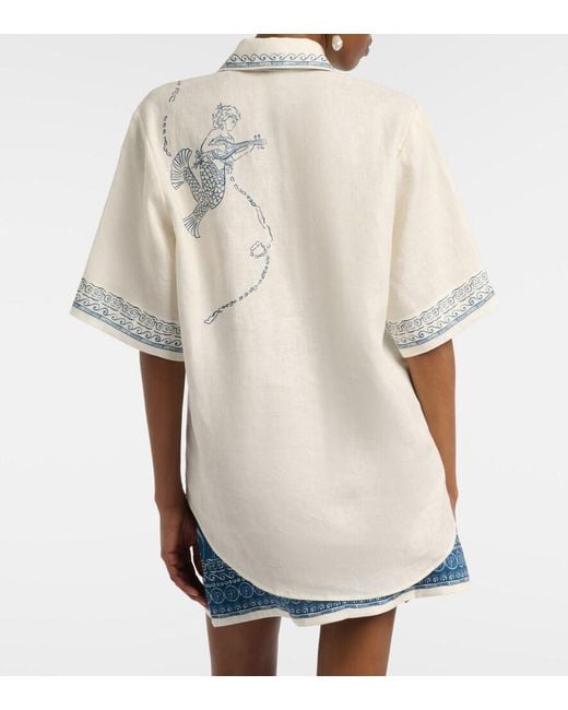 ALÉMAIS White Lucky Oversized Printed Linen Shirt