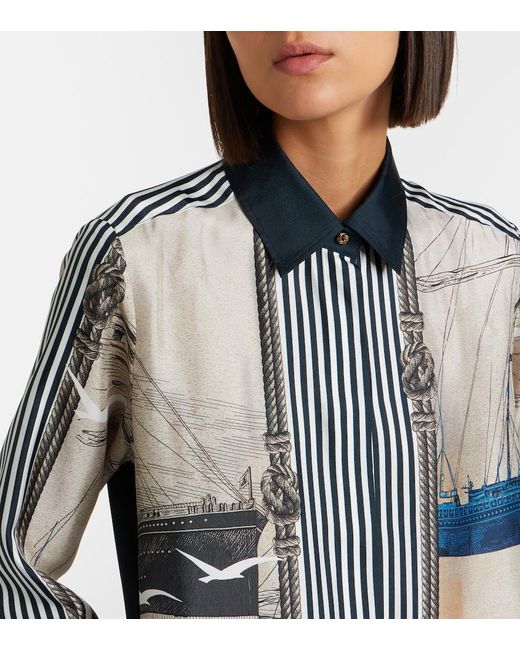 Max Mara Blue Printed Silk Twill Shirt Dress