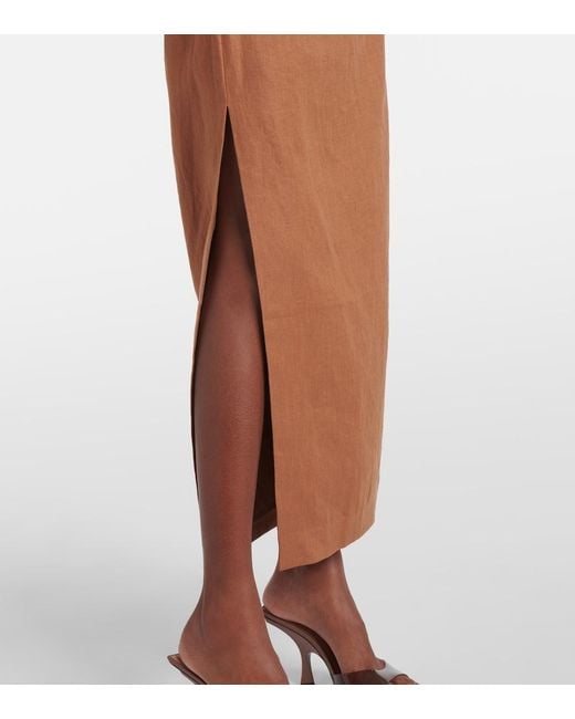 Sir Brown Asymmetric Ruched Linen Midi Skirt