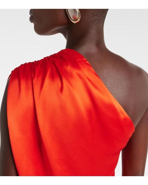 The Sei Red Asymmetric One-Shoulder Silk Satin Top