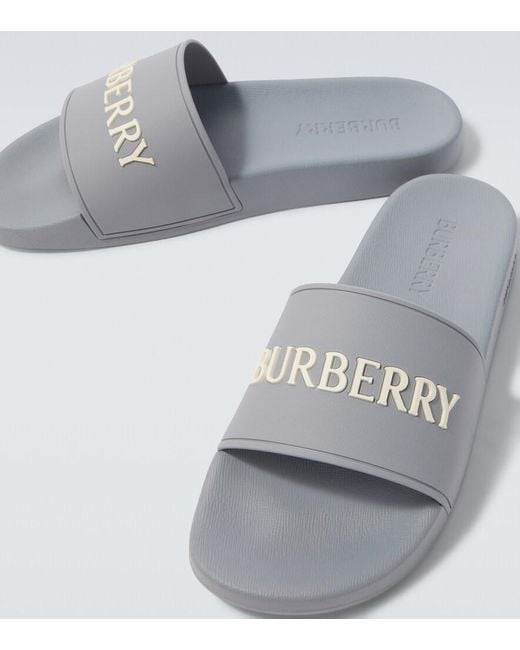 Burberry Gray Logo Slides for men