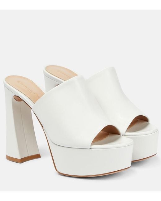 Gianvito Rossi White Holly Leather Platform Mules