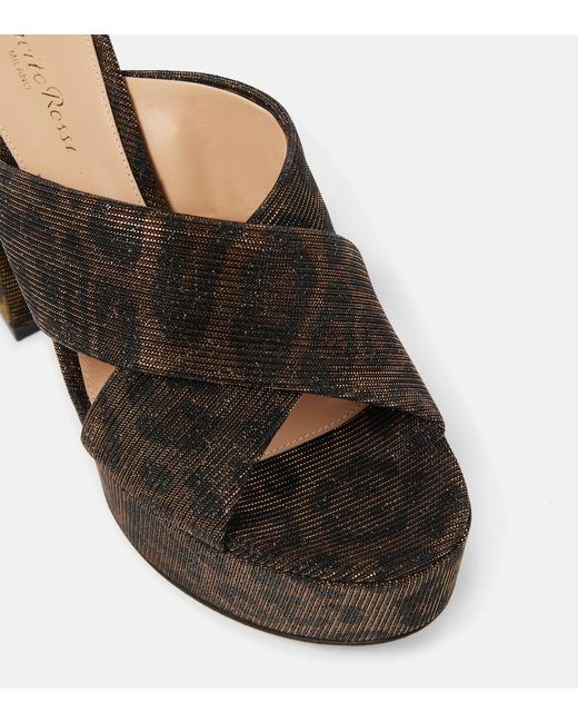 Gianvito Rossi Black Leopard-Print Lame Platform Mules