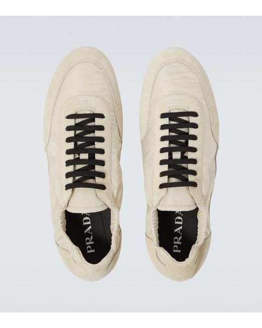 Prada White Collapse Re-Nylon And Suede Sneakers for men