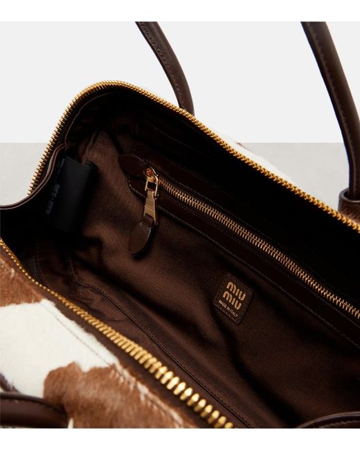 Miu Miu Brown Beau Cow-Print Calf Hair Shoulder Bag