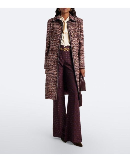 Etro Brown Single-Breasted Tweed Coat
