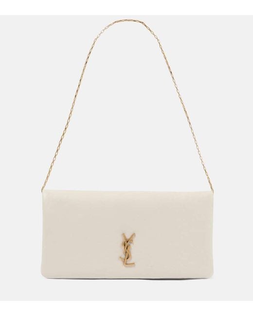 Saint Laurent White Calypso Mini Leather Wallet On Chain