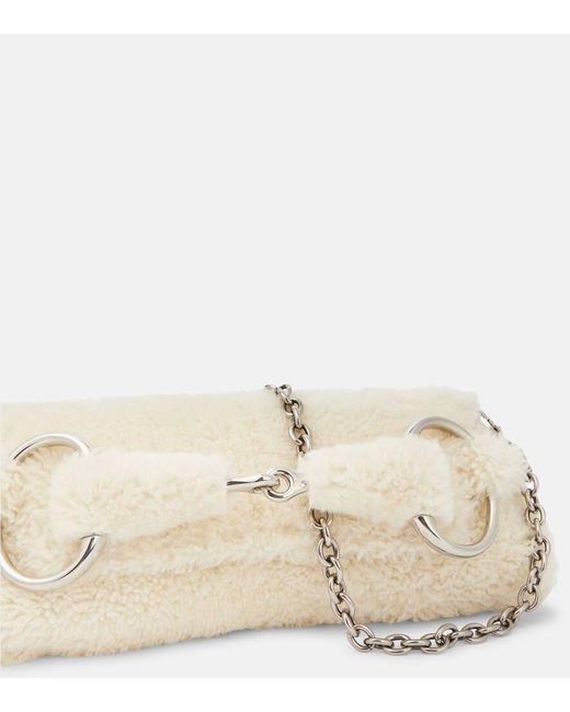 Gucci Natural Horsebit Medium Shearling Shoulder Bag
